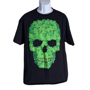 LUCKY Short Sleeve Pull-Over Clover Skull Black Green T-Shirt XL‎